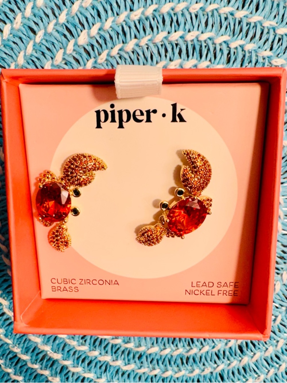 NWT Piper.K Gold Crab Earrings with Bright Orange Gems - Picture 5 of 9